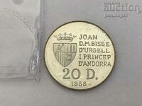 Княжество Андора 20 динера 1988 година - Сребро 0,925