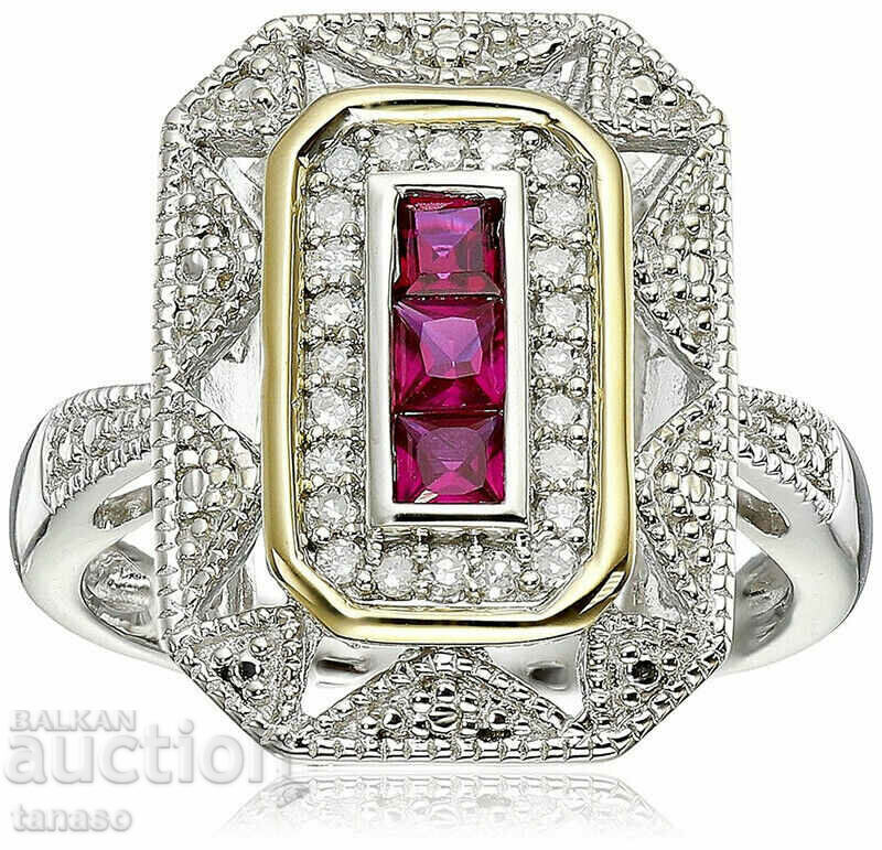 Ring with zircon and crystals, gold plated
