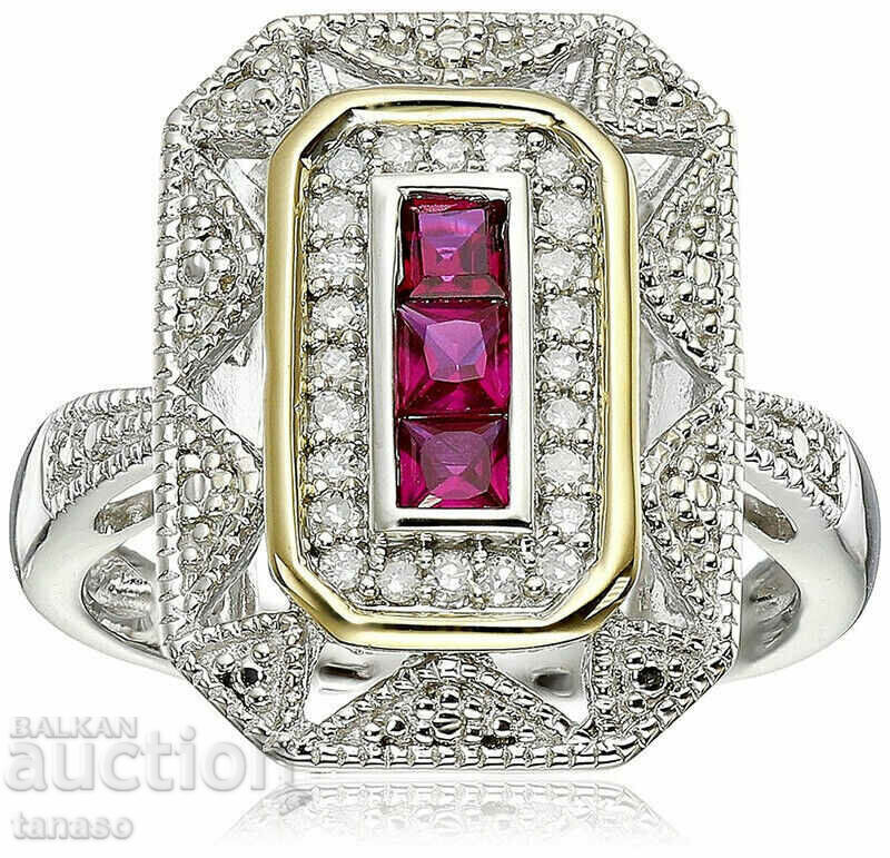 Ring with zircon and crystals, gold plated