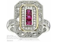 Пръстен с циркон и кристали, позлатен