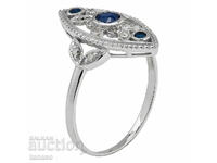 Inel cu zirconi albastri, placat cu argint