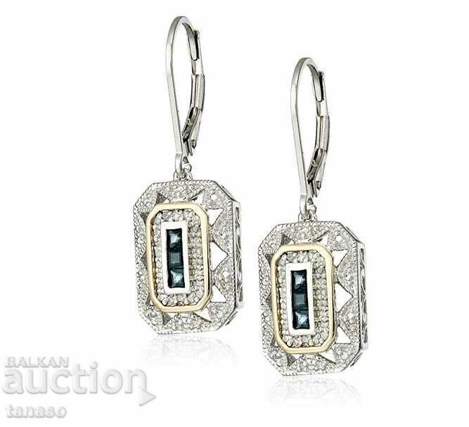 Earrings with zircons and crystals, dangling, gold-plated