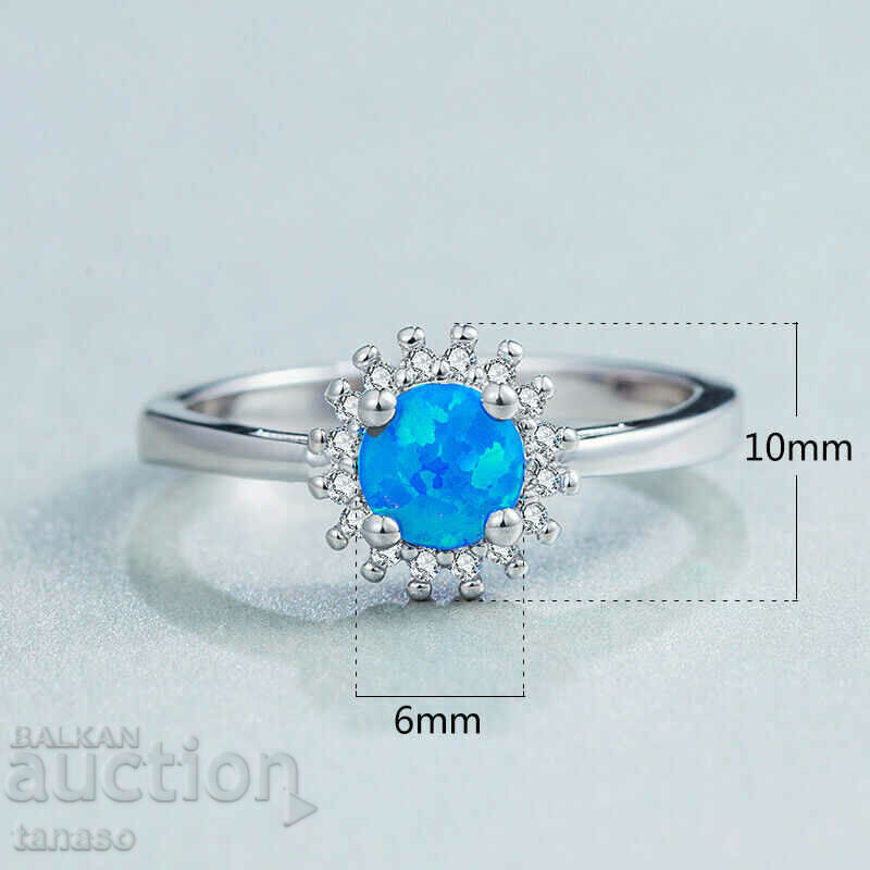 Blue opal ring, silver plated - 5
