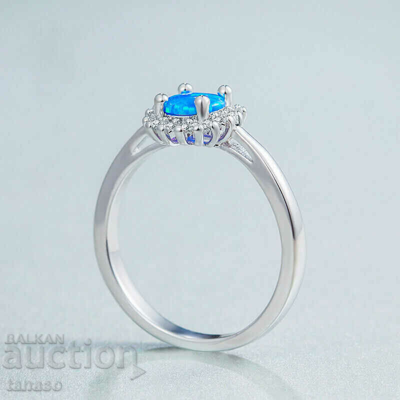 Blue opal ring, silver plated
