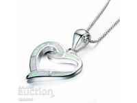 Simulated Opal Heart Necklace, Silver Plated