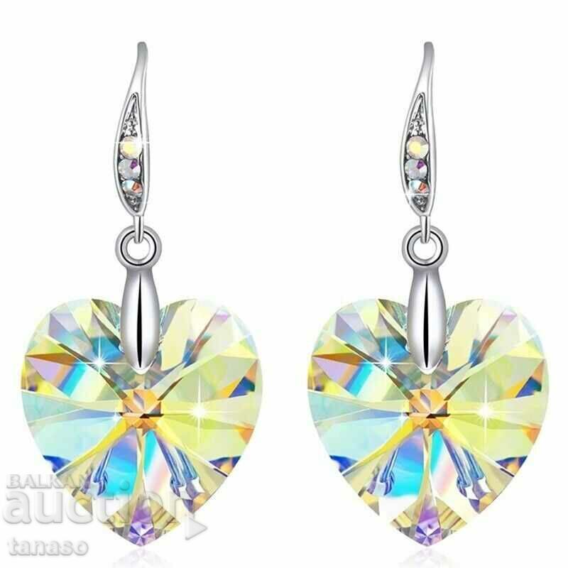 Earrings with crystals - hearts, dangling