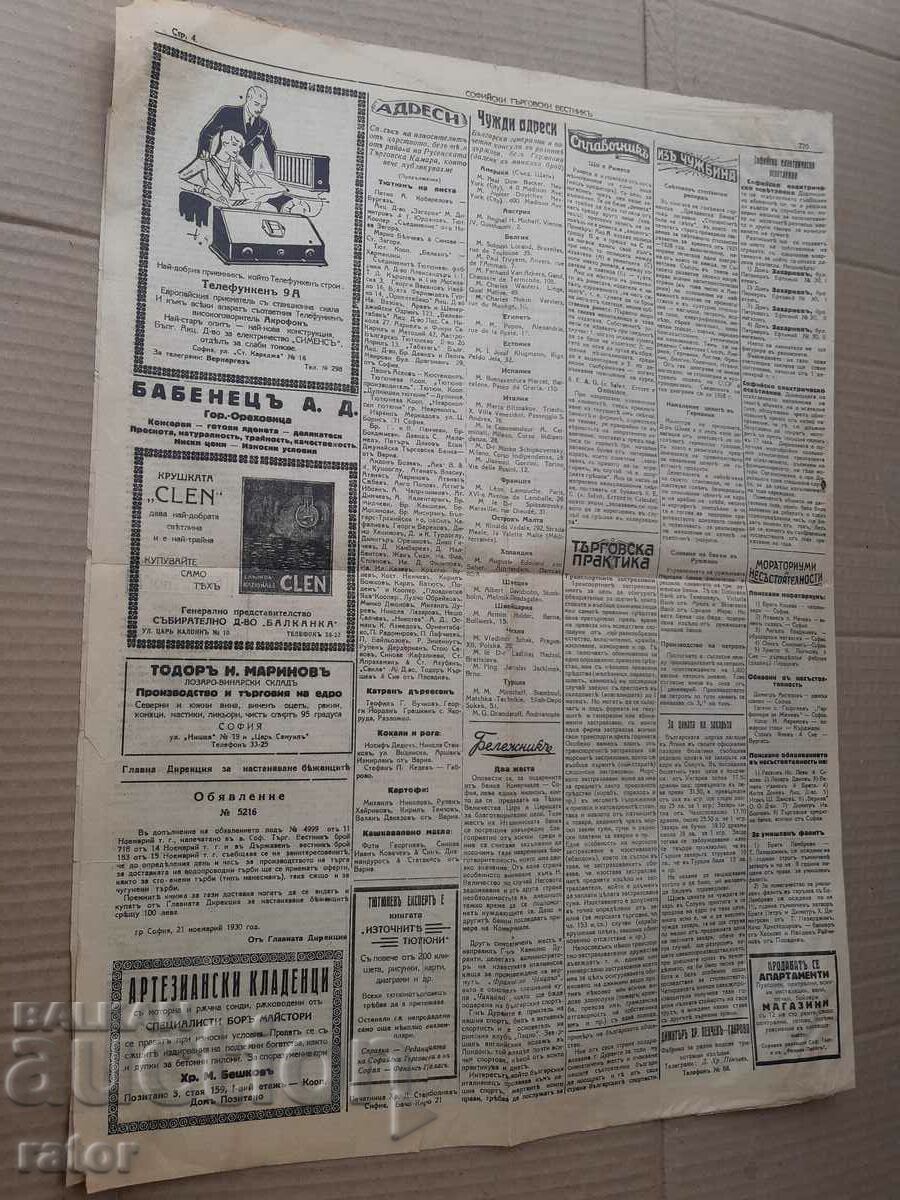 СОФИЙСКИ ТЪРГОВСКИ ВЕСТНИК 1930 г Царство България. РЯДЪК - 6 СОФИЙСКИ ТЪРГОВСКИ ВЕСТНИК 1930 г Царство България. РЯДЪК - 6