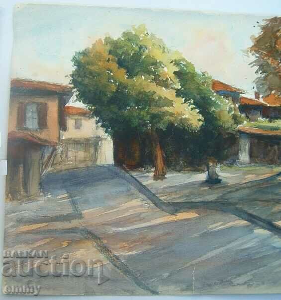 Old watercolor drawing - old houses, landscape with price 30.00 BGN | € 15.34
