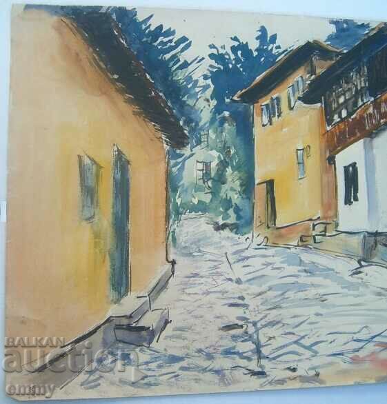 Old watercolor drawing - street with old houses with price 28.00 BGN | € 14.32 Old watercolor drawing - street with old houses with price 28.00 BGN | € 14.32
