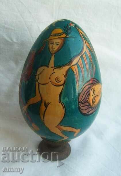 Wooden egg hand painted, abstraction. 1999, signed with price 60.00 BGN | € 30.68 Wooden egg hand painted, abstraction. 1999, signed with price 60.00 BGN | € 30.68