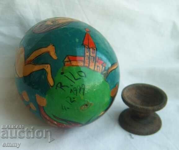 Wooden egg hand painted, abstraction. 1999, signed - 5 Wooden egg hand painted, abstraction. 1999, signed - 5