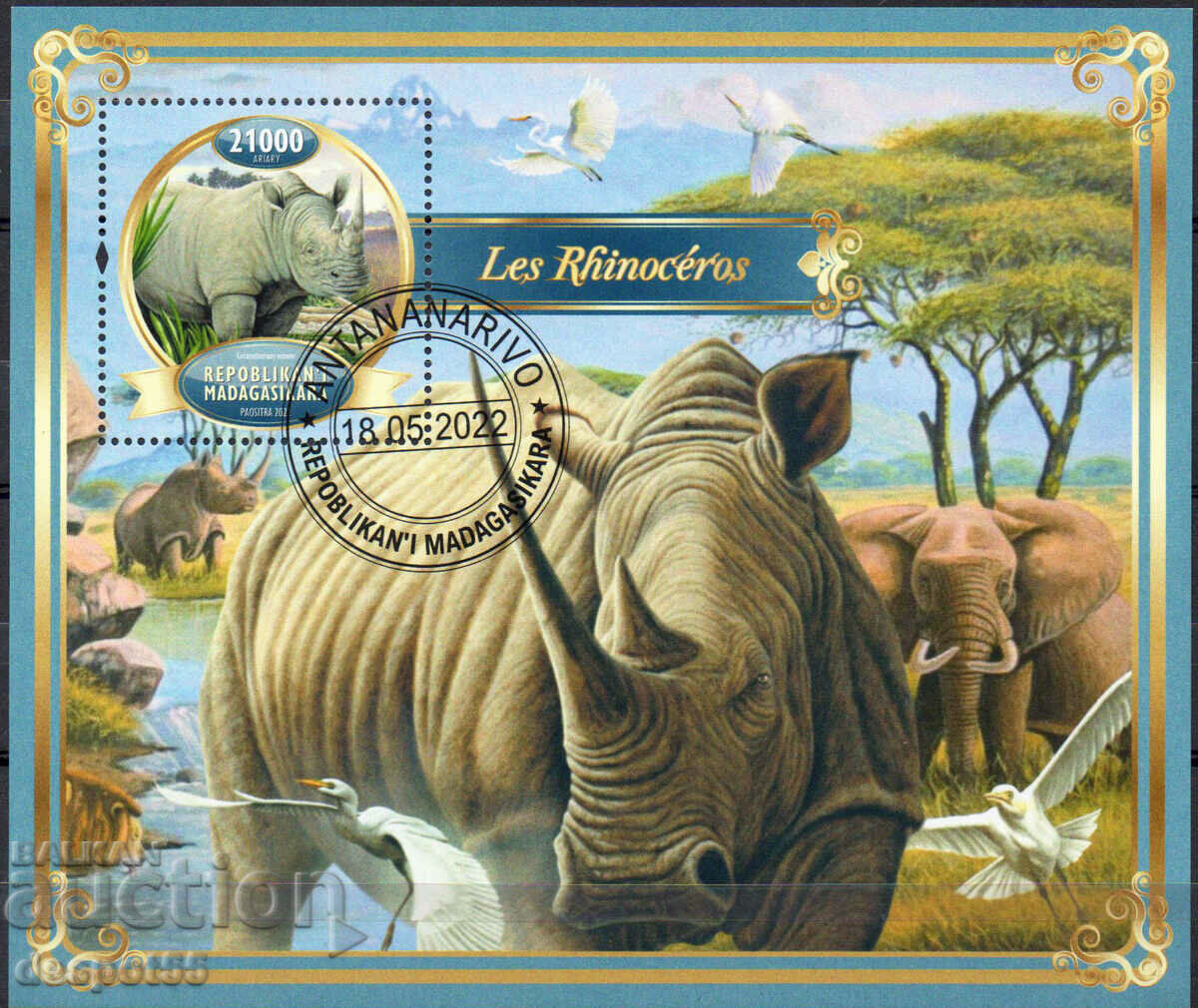 2022. Мадагаскар. Носорог - Illegal stamp. Блок.