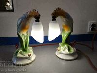 Set of two porcelain bedside lamps. Parrots.