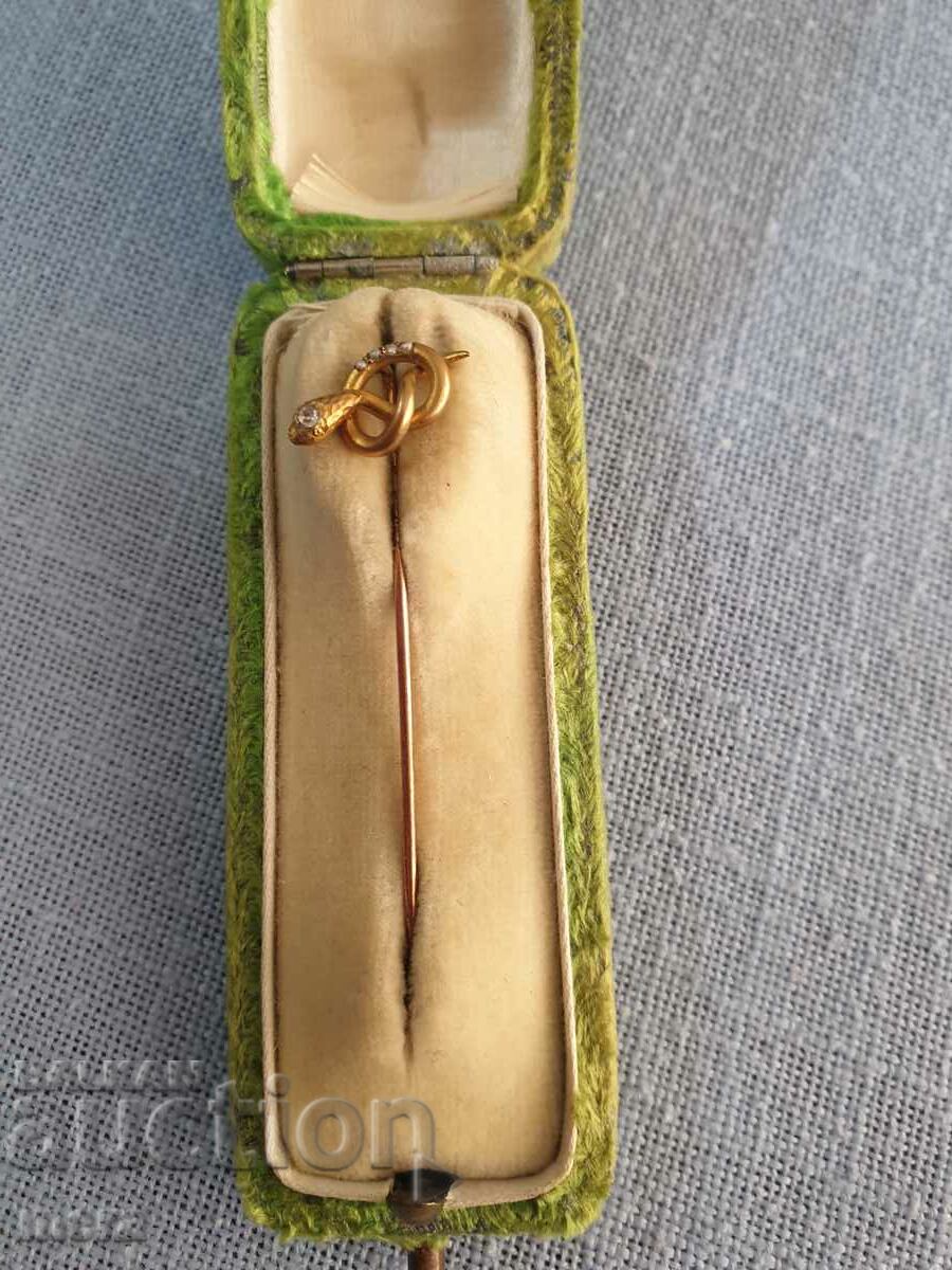 Antique jewelry - snake shaped needle in original box