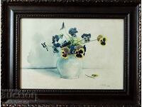 Painting, "Vase with violets", art. Iv. Young, 1954