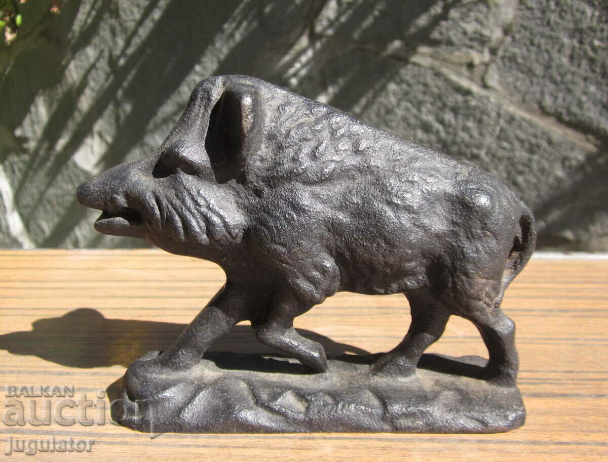 antique cast iron figurine of a wild boar boar