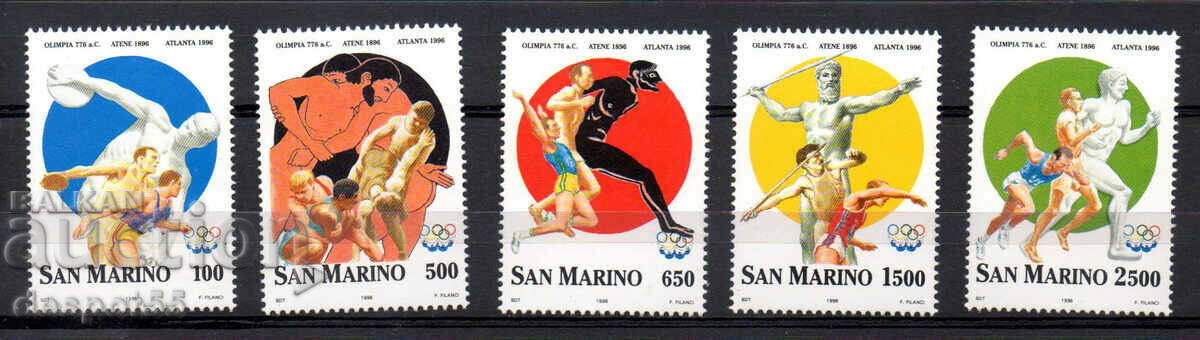 1996. San Marino. 100 years of the modern Olympic Games.