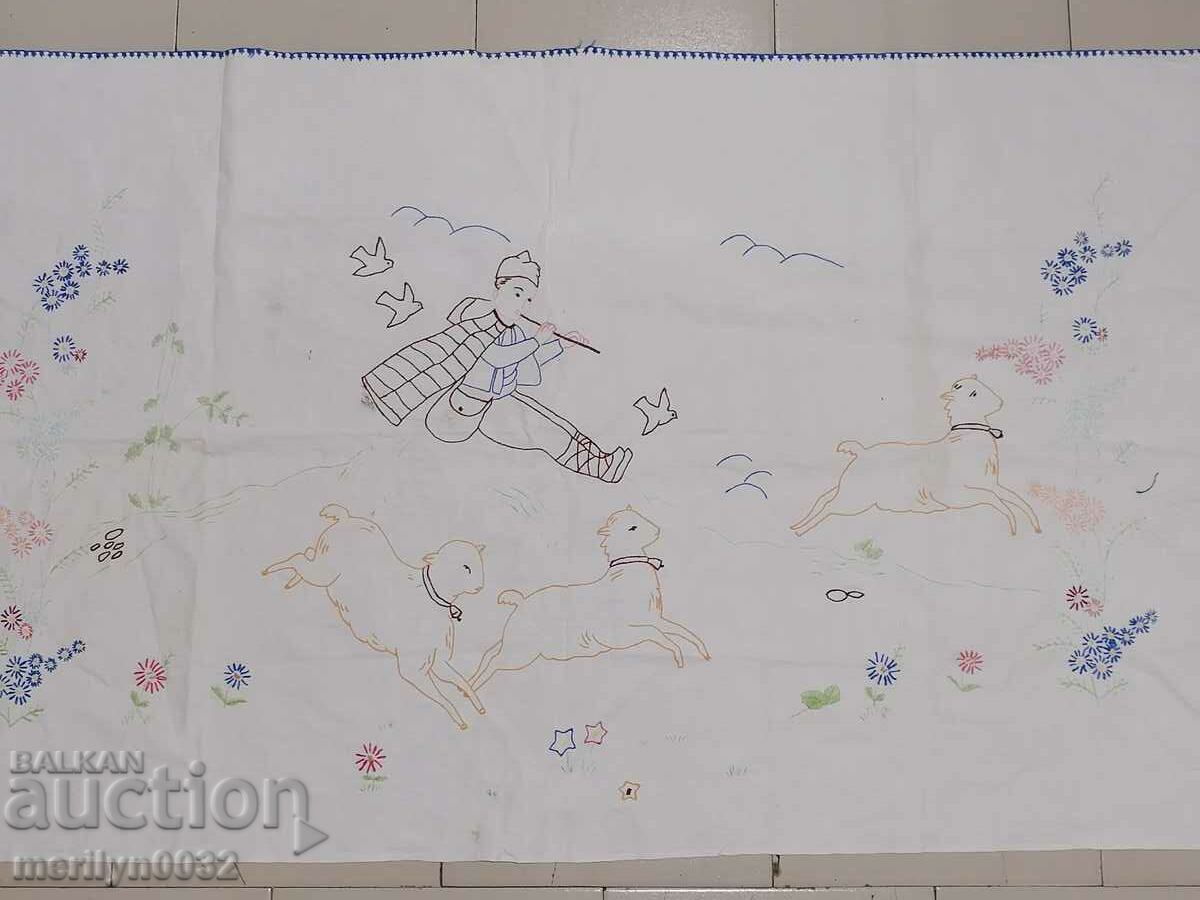 Auction Old embroidered tablecloth mile Bulgarian embroidery carpet Auction Old embroidered tablecloth mile Bulgarian embroidery carpet