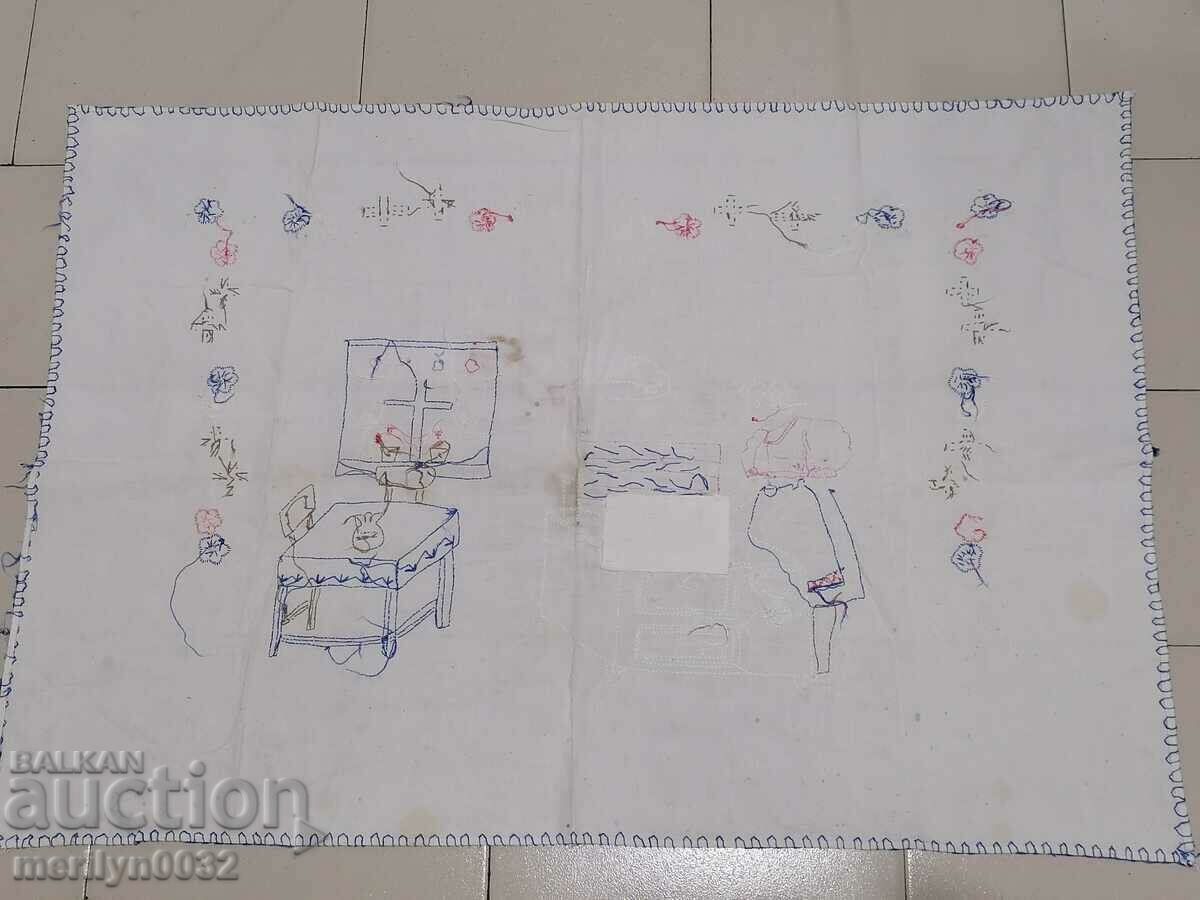 Old embroidered cloth tablecloth Bulgarian embroidery carpet - 7 Old embroidered cloth tablecloth Bulgarian embroidery carpet - 7