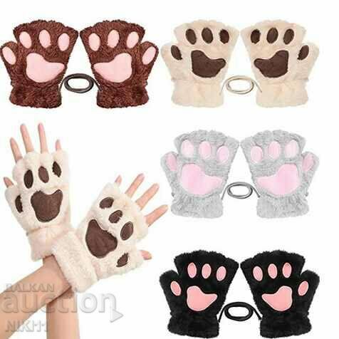 Cat's paw fingerless gloves, women's winter gloves
