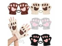 Cat's paw fingerless gloves, women's winter gloves