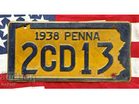US License Plate PENNSYLVANIA 1938