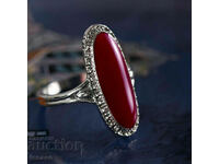 Ring with red turquoise, silver plated