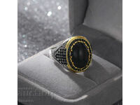 Men's ring with onyx, silver plated