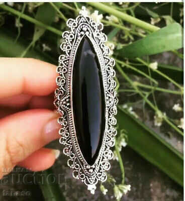 Large onyx ring, silver plated