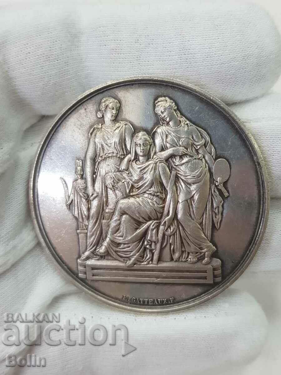 Рядък френски сребърен настолен медал 1905-1906 г. 89 гр.