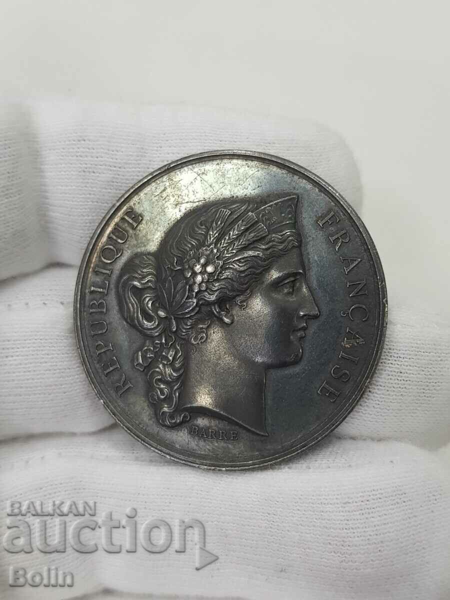 A beautiful 1877 French silver table medal.