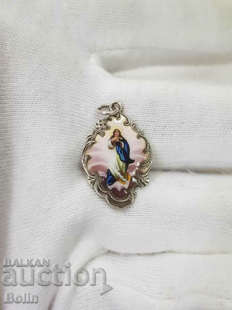 A rare 19th century silver painted enamel European medallion. - 5 A rare 19th century silver painted enamel European medallion. - 5