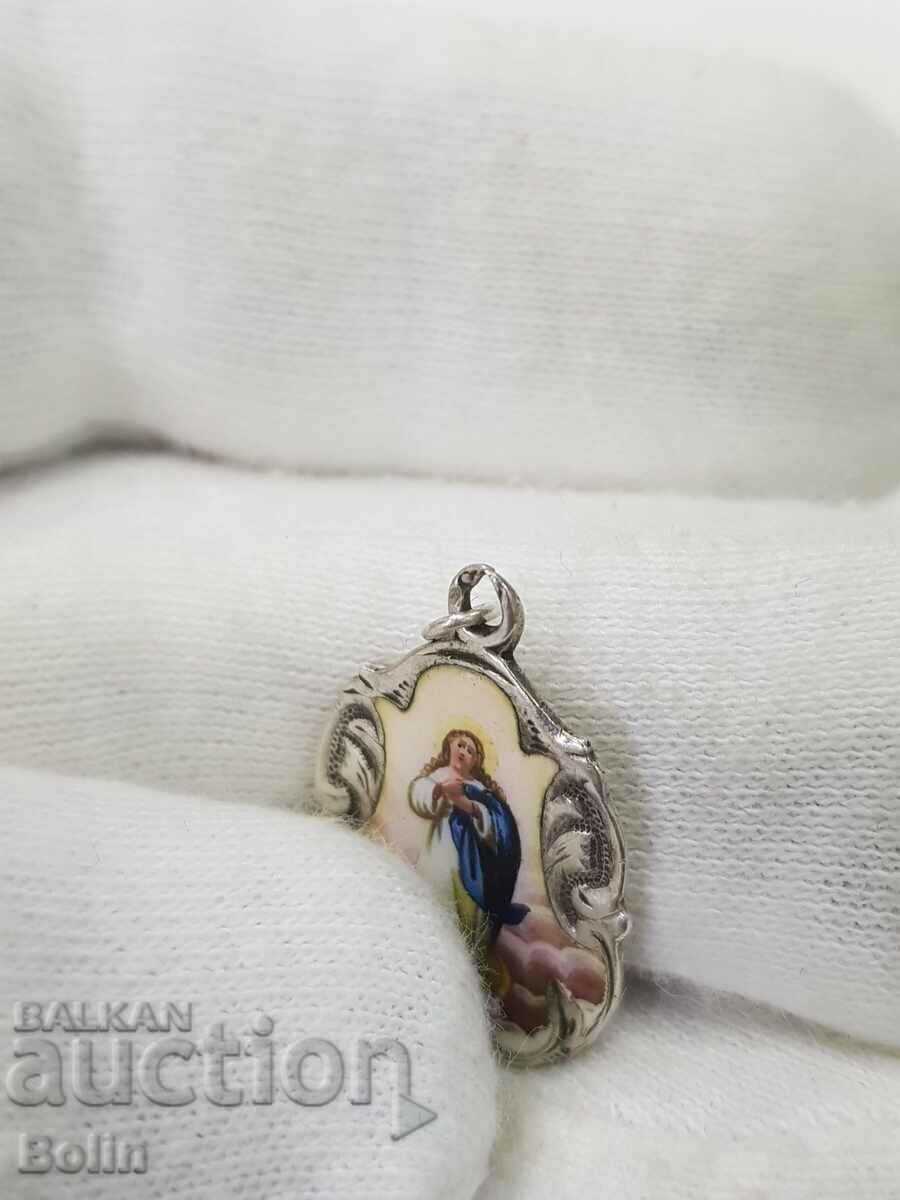 A rare 19th century silver painted enamel European medallion. - 5