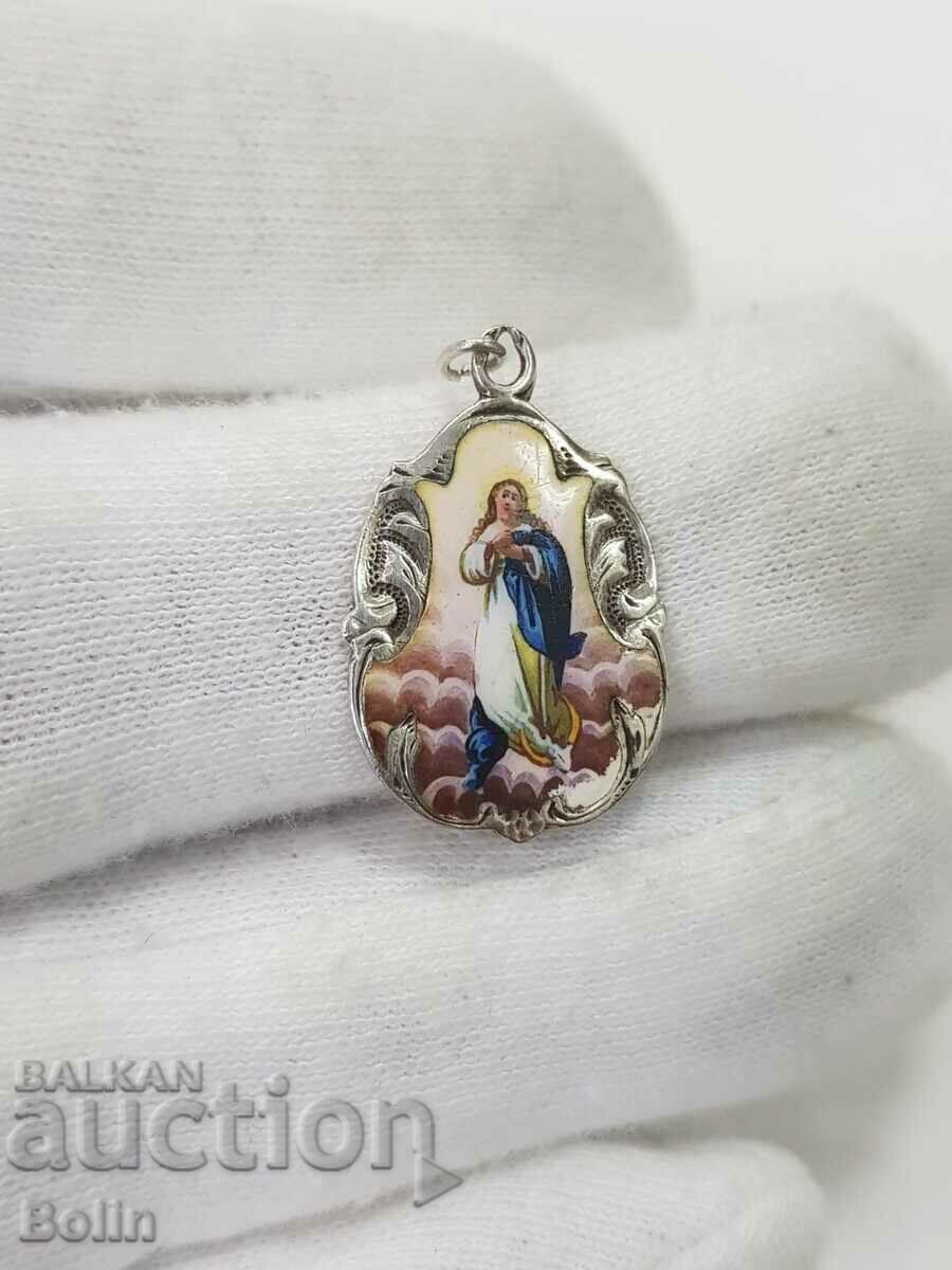 A rare 19th century silver painted enamel European medallion. - 6