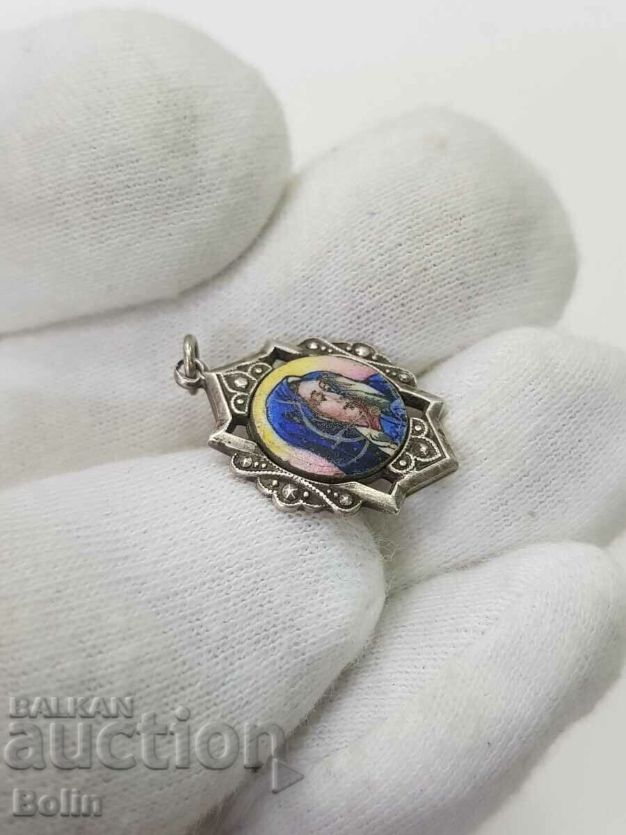 A rare 19th century silver painted enamel European medallion. - 5 A rare 19th century silver painted enamel European medallion. - 5