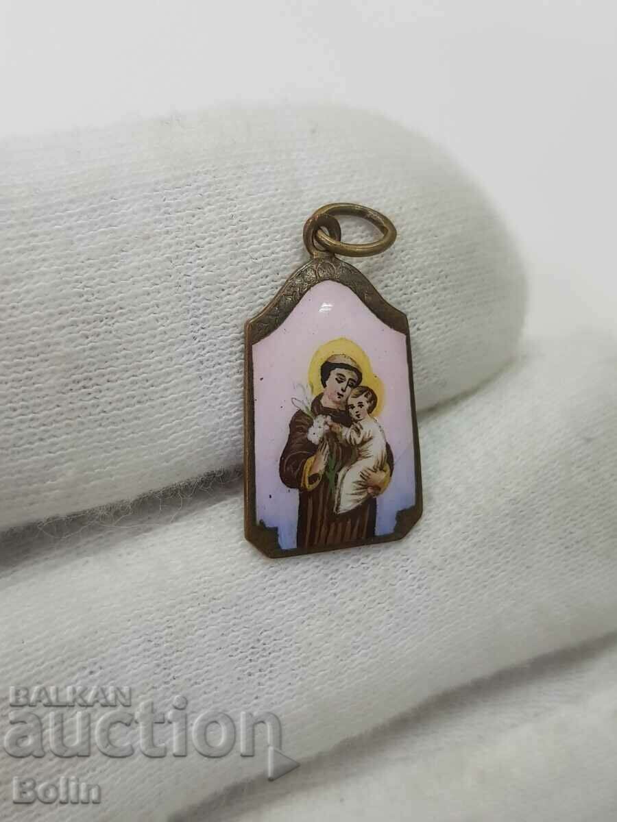 Rare bronze painted medallion with St. Styled 19-20 c. - 5