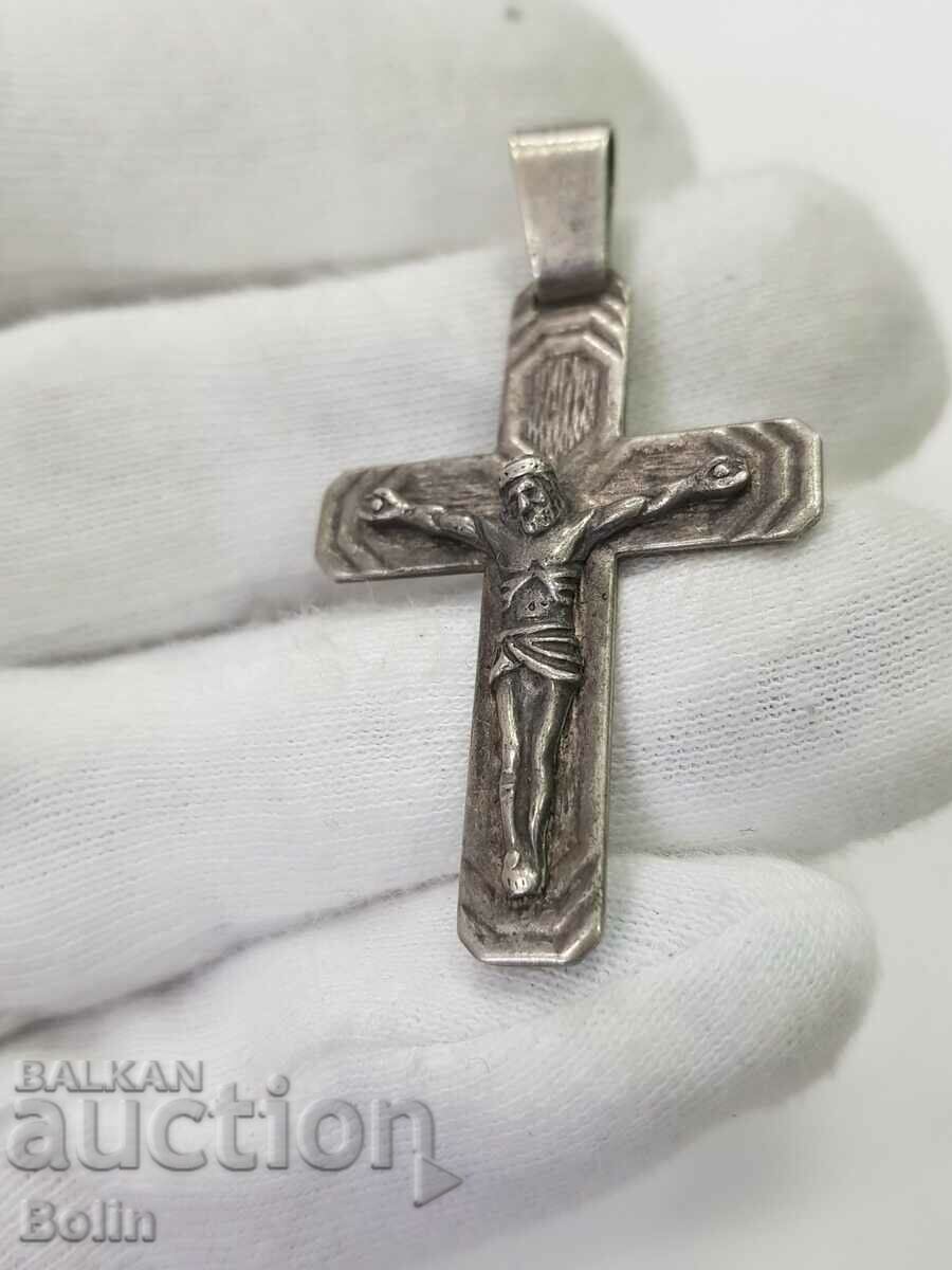 Auction Old silver male cross with Jesus Christ - Crucifixion Auction Old silver male cross with Jesus Christ - Crucifixion