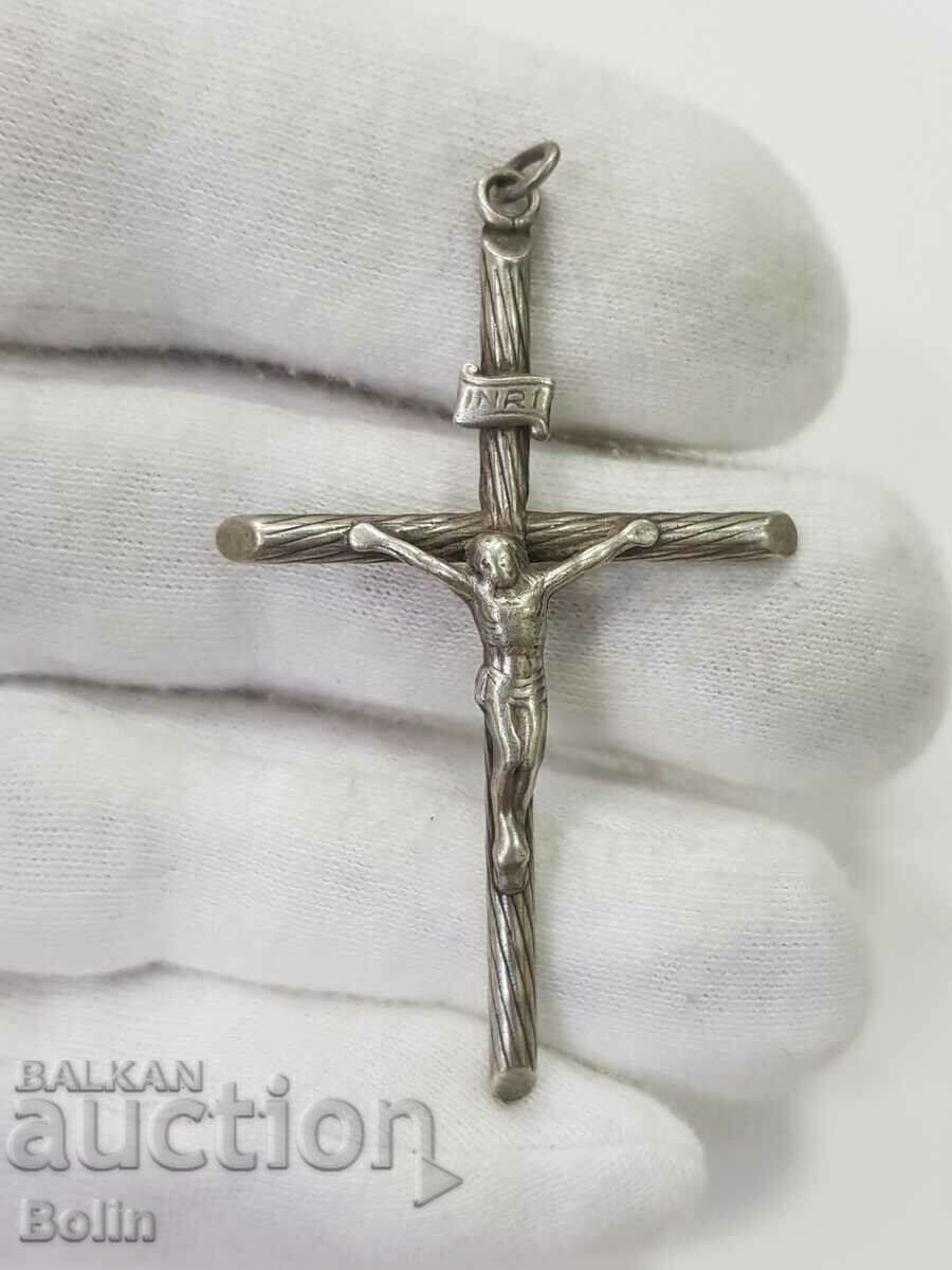 Interesantă cruce de argint Europa Răstignire secolul XX