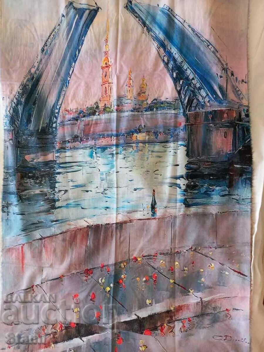 Auction  Fine double-faced cashmere and wool print scarf from Saint Petersburg, Russia