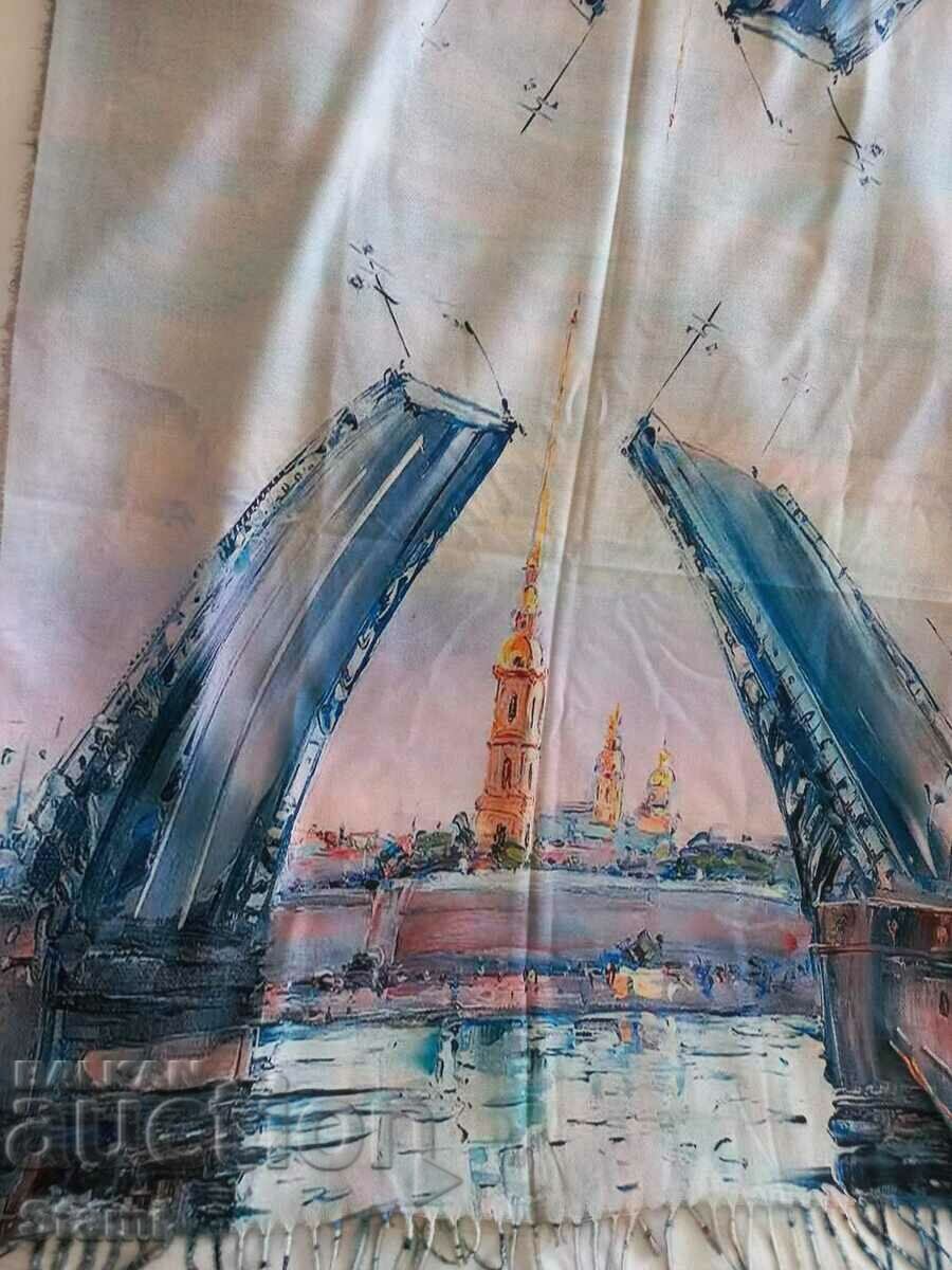 Fine double-faced cashmere and wool print scarf from Saint Petersburg, Russia