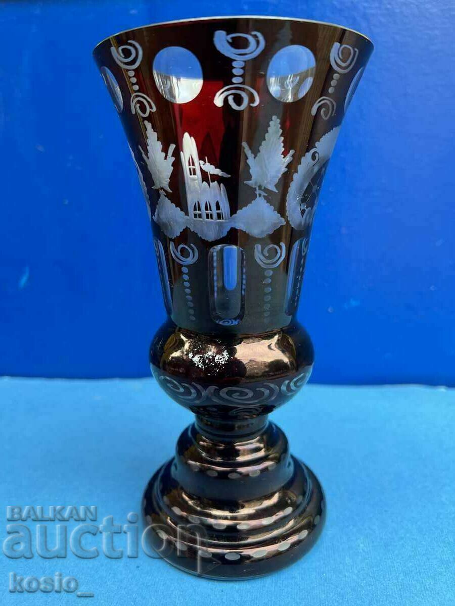 Old crystal vase Bohemia