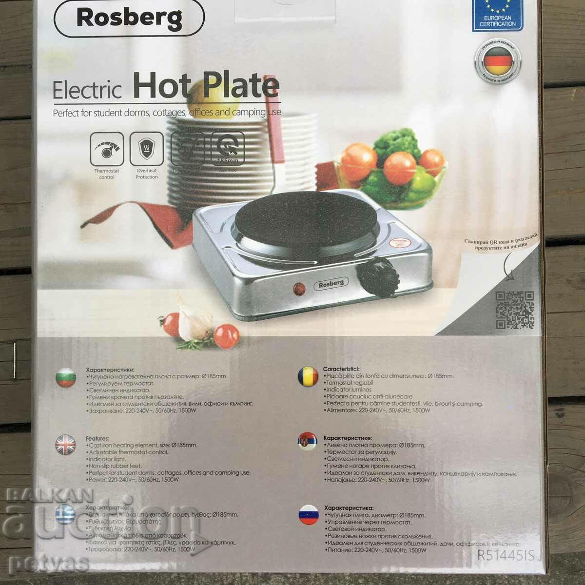 Auction  Electric stove Rosberg R51445IS, 1500 W, Thermostat,