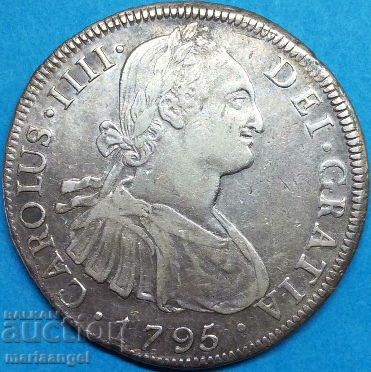 8 Reales 1795 Bolivia Potosi Carlos IIII 26,88g argint - rar