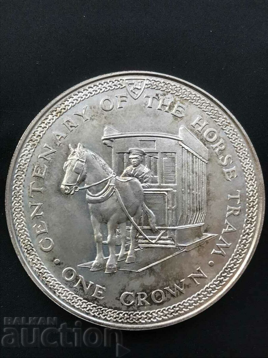 Остров Ман Великобритания 1 корона 1976 конен трамвай сребро