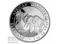 Elefant somalez de argint de 1 oz marca 2017. Cocoş