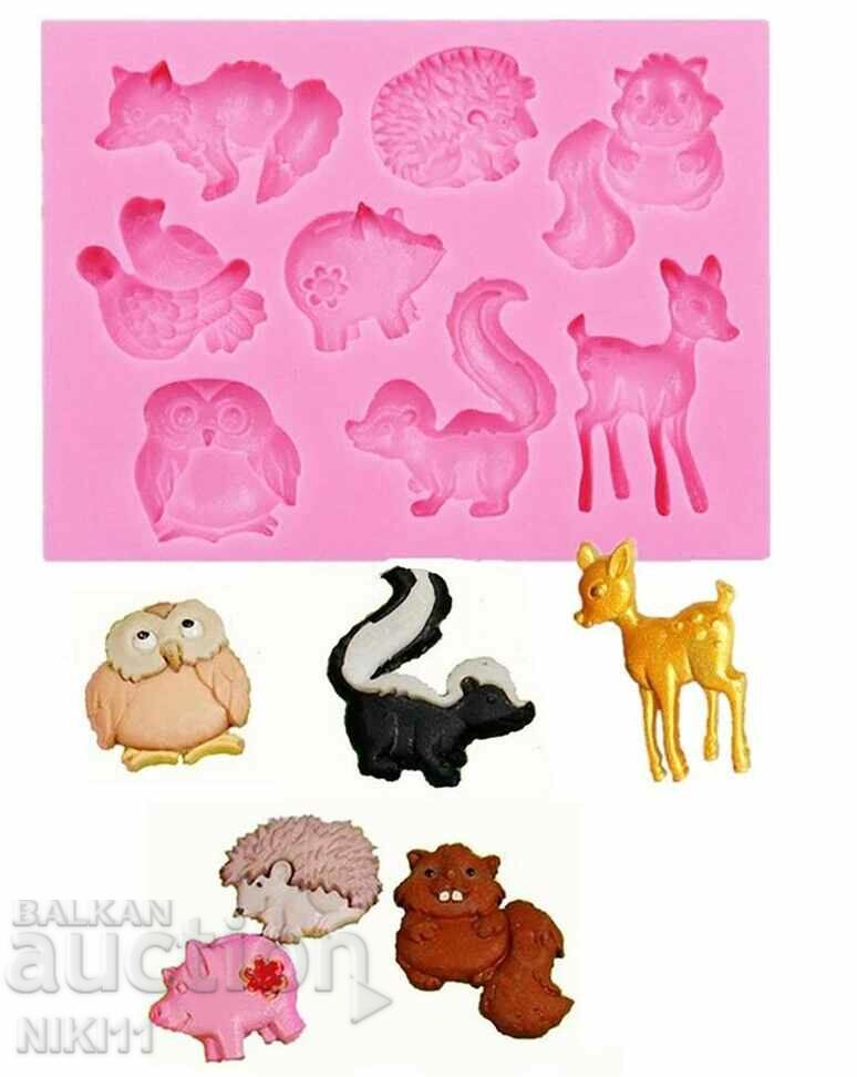 Silicone mold 8 forest animals, fondant cake decoration with price 20.00 BGN | € 10.23