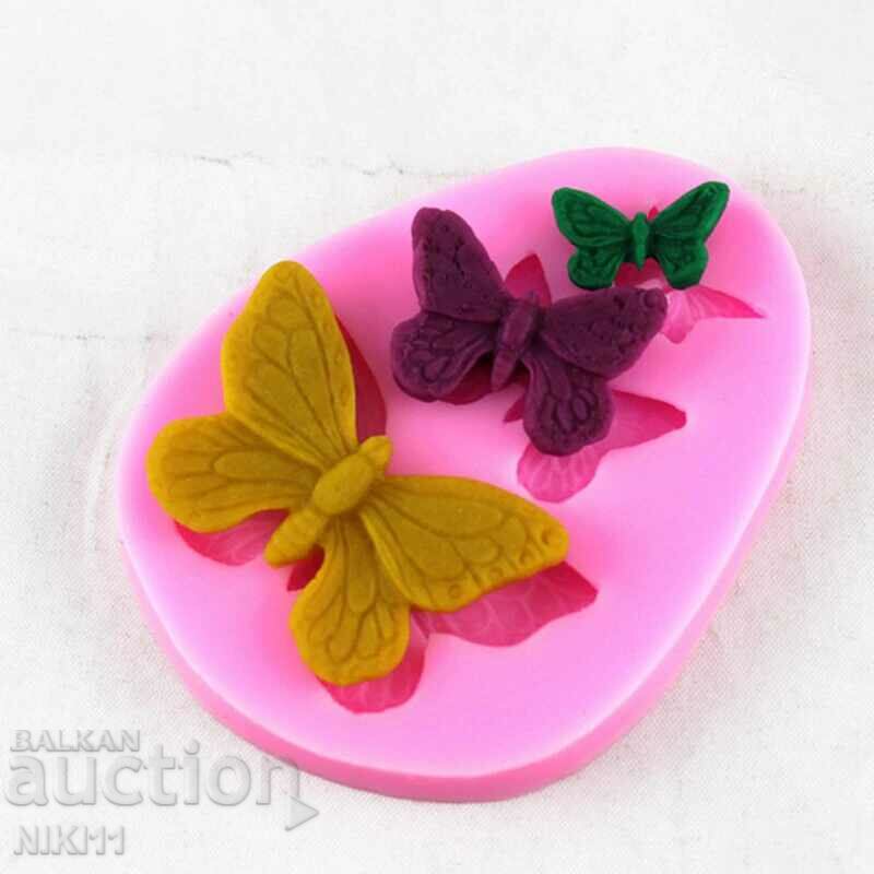 Silicone mold 3 butterflies, fondant butterfly decoration with price 9.00 BGN | € 4.60 Silicone mold 3 butterflies, fondant butterfly decoration with price 9.00 BGN | € 4.60