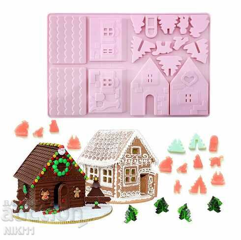 Silicone mold 3D house, fondant chocolate cake decoration with price 18.00 BGN | € 9.20
