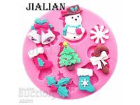 Silicone Christmas mold with snowflakes, snowman, tree