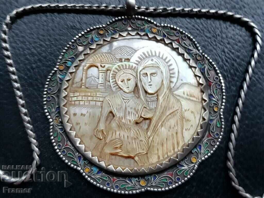 Ασημένιο 84 Τσαρική Ρωσία 1890 Θώρακα Παναγία Σταυρός εικόνα με τιμή 1450.00 BGN | € 741.37